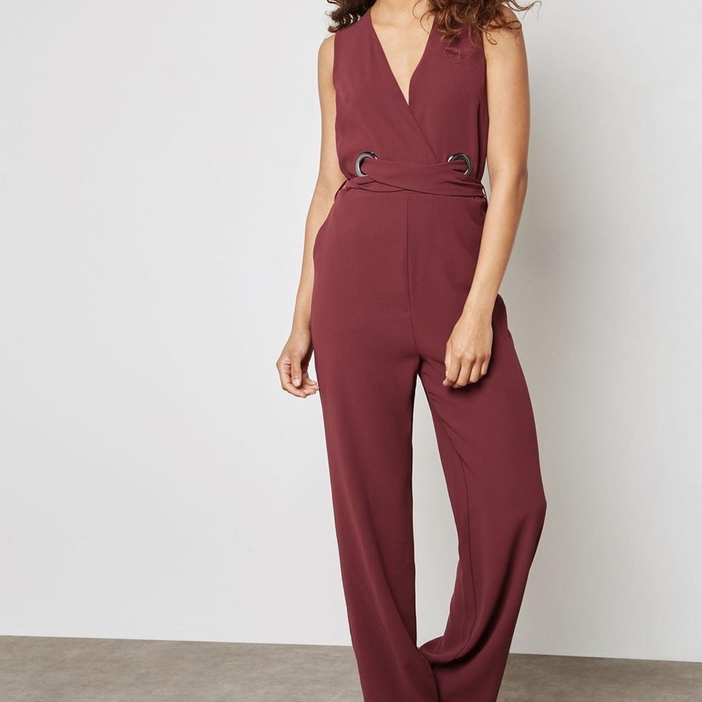 Burgundy Eyelet Tie Jumpsuit